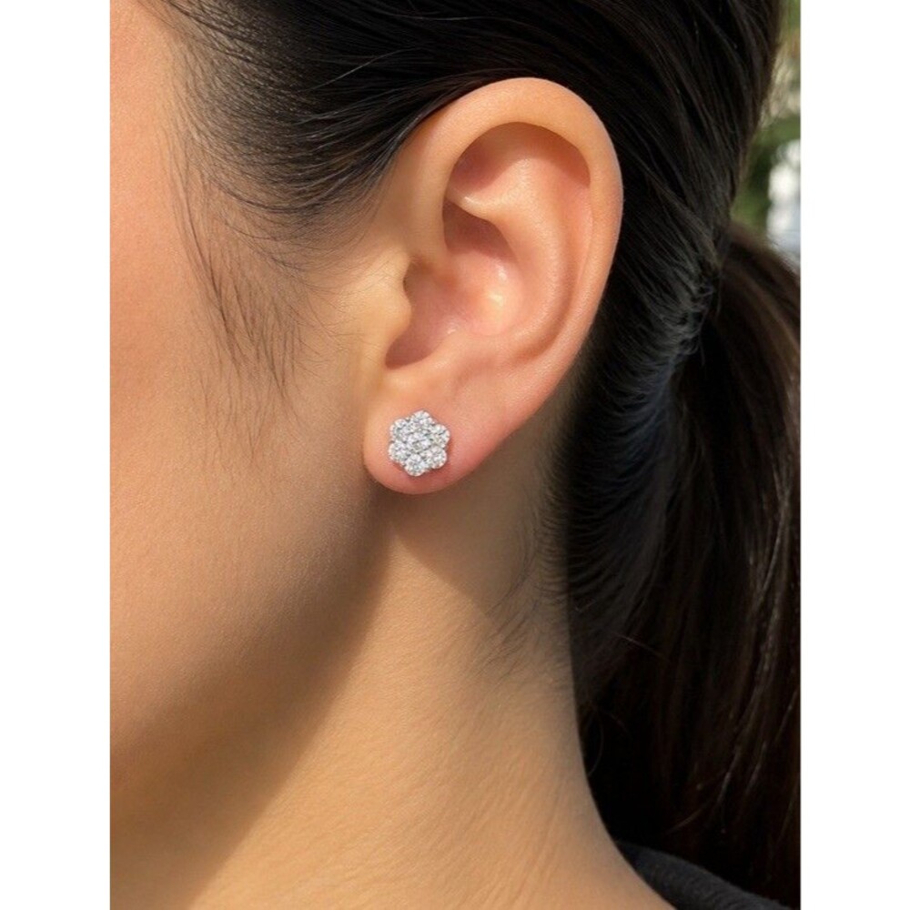 925 Sterling Silver Moissanite Vvs Flower Cluster Screw Back Stud Earrings 8mm